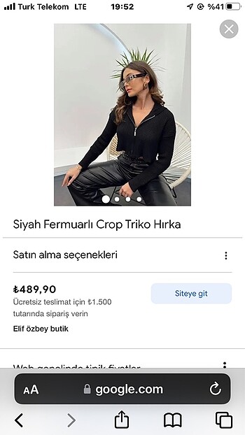 Fermuar detaylı crop