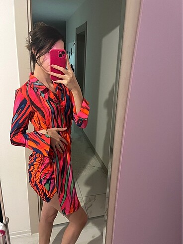 xs Beden Renkli mini drapeli elbise