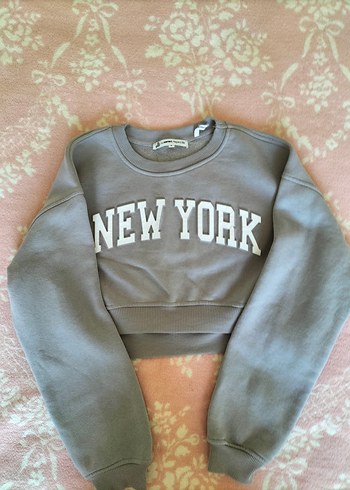Gri Kadın Uzun Kollu New York Baskılı Sweatshirt