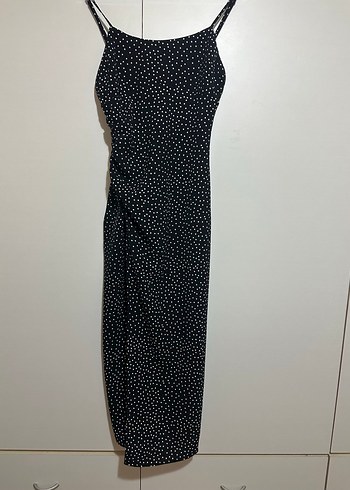 Pull&Bear Siyah Puantiyeli Askılı Uzun Elbise