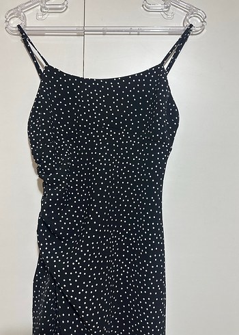 s Beden Pull&Bear Siyah Puantiyeli Askılı Uzun Elbise