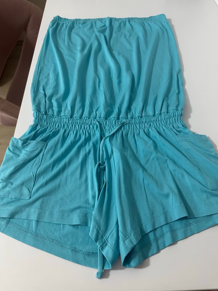 PENTİ Turkuaz Straplez Penye Tulum - Görsel 2