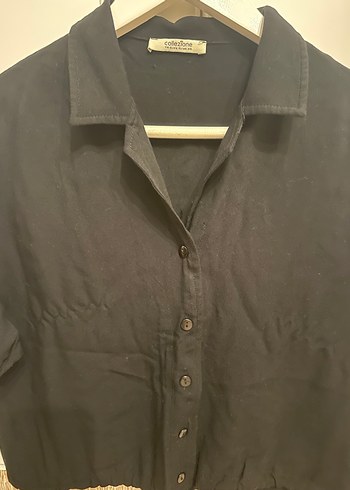 Collezione Kısa Kollu İp Detaylı Siyah Bluz/Gömlek - Görsel 12