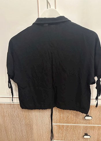 Collezione Kısa Kollu İp Detaylı Siyah Bluz/Gömlek - Görsel 7