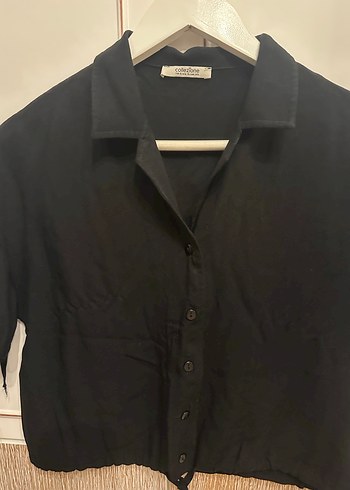 Collezione Kısa Kollu İp Detaylı Siyah Bluz/Gömlek - Görsel 6
