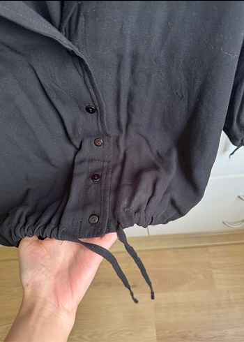 Collezione Kısa Kollu İp Detaylı Siyah Bluz/Gömlek - Görsel 8