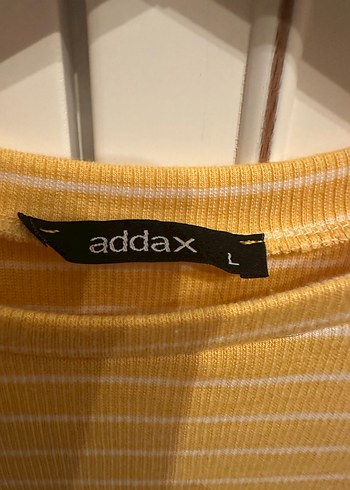 Addax Sarı Beyaz  Çizgili Kadın Kısa Kollu Tişört - Görsel 5