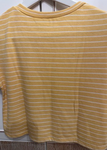 Addax Sarı Beyaz  Çizgili Kadın Kısa Kollu Tişört - Görsel 8