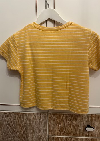 Addax Sarı Beyaz  Çizgili Kadın Kısa Kollu Tişört - Görsel 3