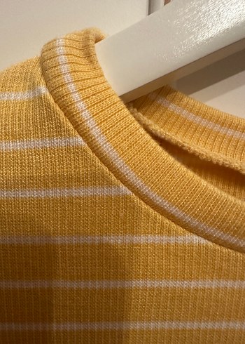 Addax Sarı Beyaz  Çizgili Kadın Kısa Kollu Tişört - Görsel 6