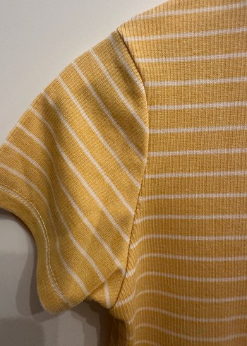 Addax Sarı Beyaz  Çizgili Kadın Kısa Kollu Tişört - Görsel 7