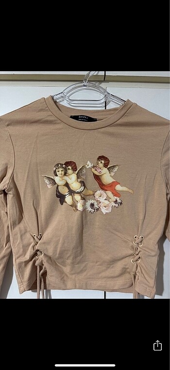 s Beden İp detaylı crop bluz