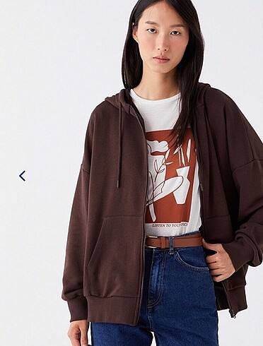 Bershka kapşonlu hırka fermuarlı sweat