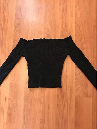 Zara kayık yaka büzgülü kumaş bluz