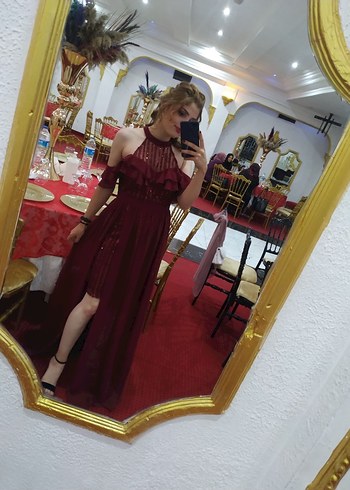 Zara Bordo Uzun Drapeli Kadın Abiye Elbise