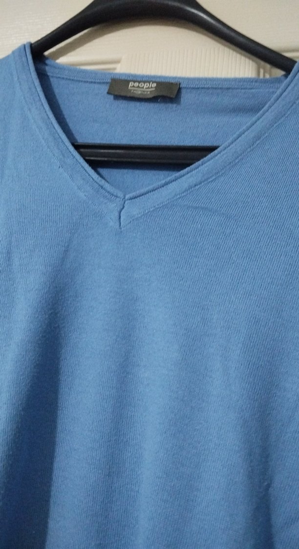 Mavi V-Yaka Erkek Triko, Rahat Kesim - Görsel 5
