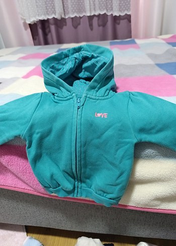 Kız Çocuk Turkuaz Kapüşonlu Fermuarlı Sweatshirt