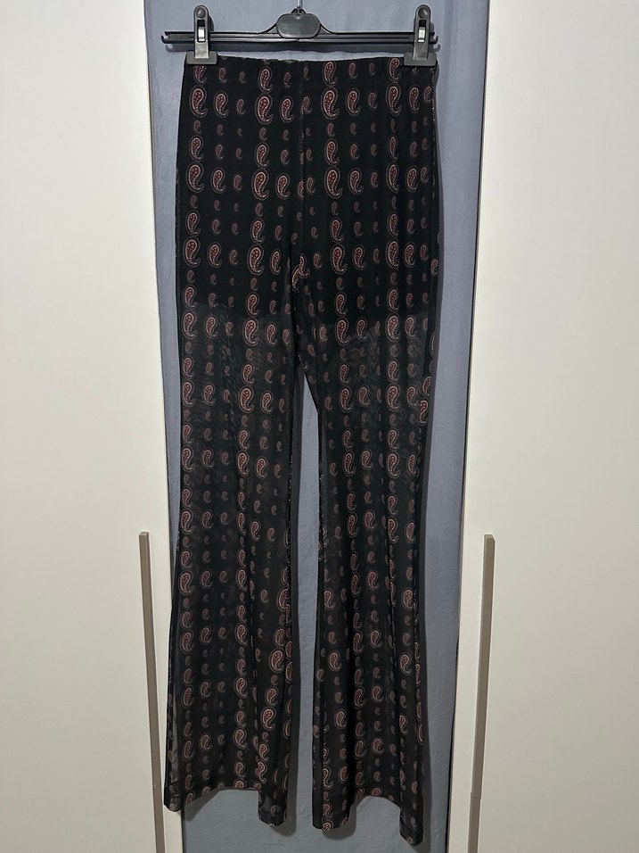 Kadın Siyah baskılı tül flare örme Pantolon - Görsel 4