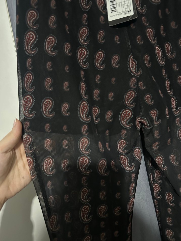 Kadın Siyah baskılı tül flare örme Pantolon - Görsel 3