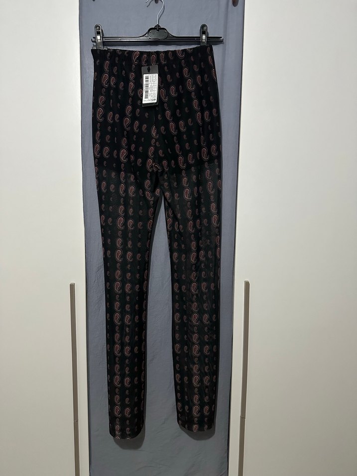 Kadın Siyah baskılı tül flare örme Pantolon - Görsel 2