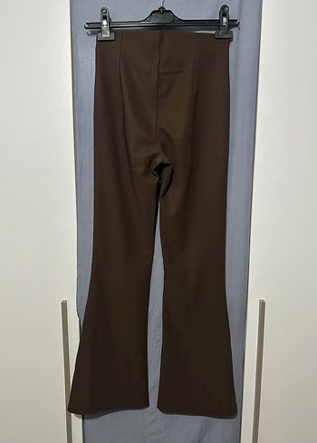 Bershka Kahverengi ottoman kumaş paçası detaylı pantolon tayt - Görsel 4