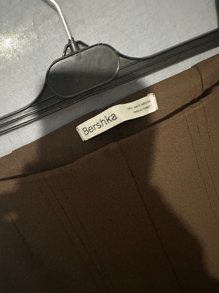 Bershka Kahverengi ottoman kumaş paçası detaylı pantolon tayt - Görsel 3