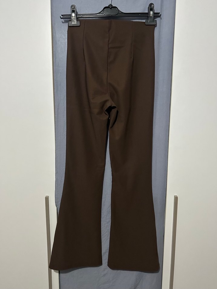 Bershka Kahverengi ottoman kumaş paçası detaylı pantolon tayt - Görsel 4