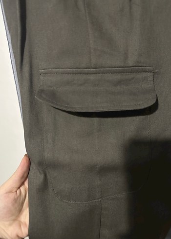 Kemerli Gri Kadın kargo dokuma kumaş Pantolon - Görsel 16