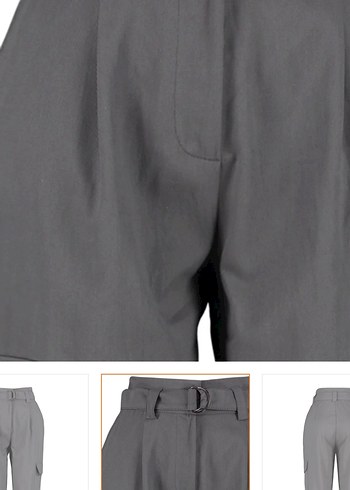 Kemerli Gri Kadın kargo dokuma kumaş Pantolon - Görsel 13