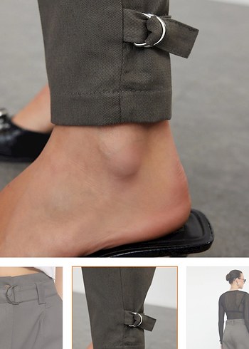 Kemerli Gri Kadın kargo dokuma kumaş Pantolon - Görsel 6