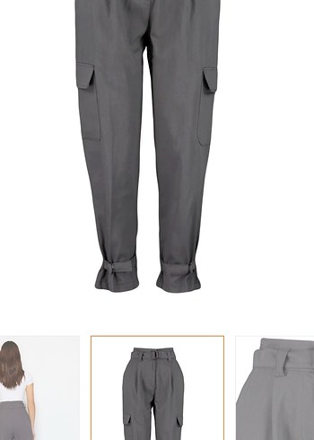 Kemerli Gri Kadın kargo dokuma kumaş Pantolon - Görsel 12