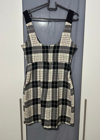 Çok renkli Düğmeli Ekoseli jile kareli Mini Elbise salopet - Görsel 4