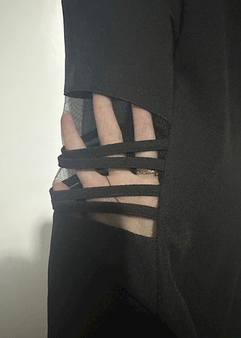 Siyah bel tül detaylı şık abiye mini Elbise - Görsel 3