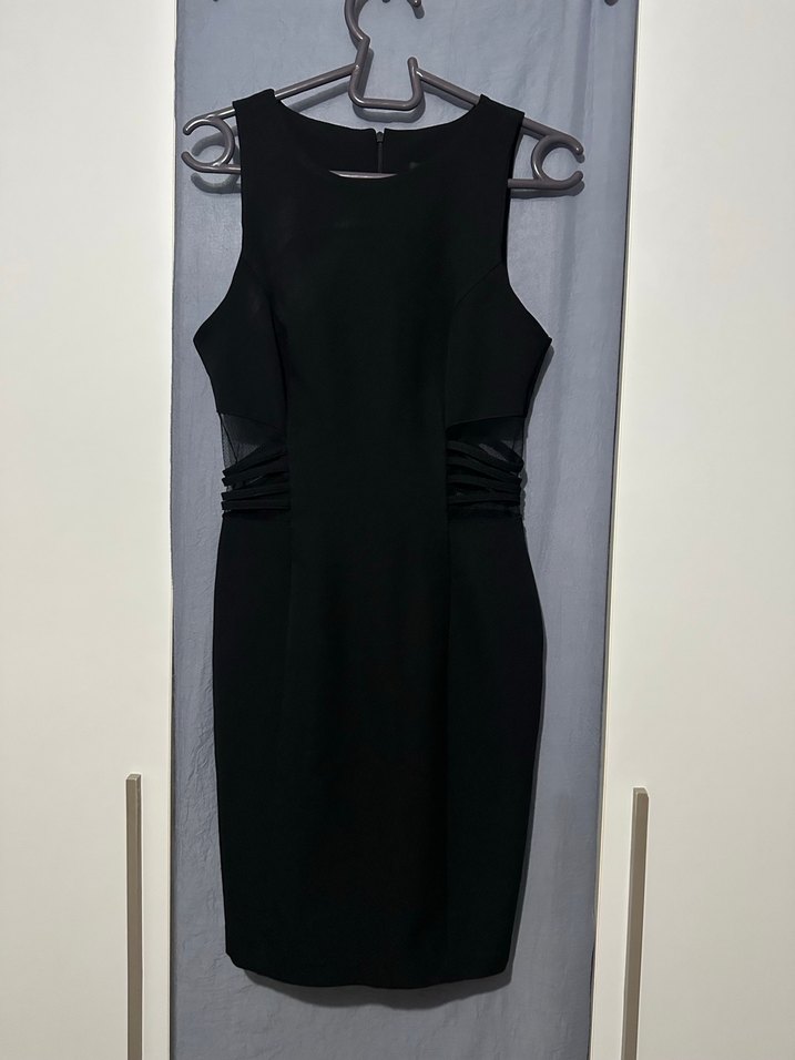Siyah bel tül detaylı şık abiye mini Elbise - Görsel 2