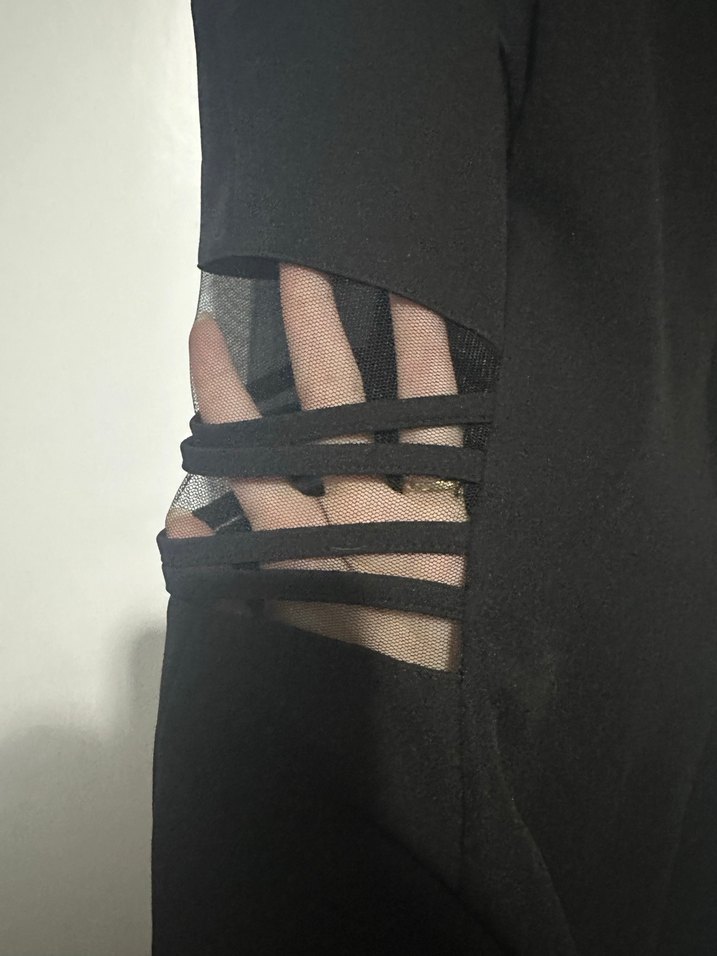 Siyah bel tül detaylı şık abiye mini Elbise - Görsel 3