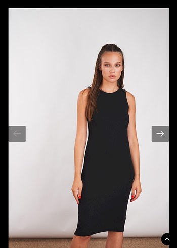 Siyah Yüksek Yakalı fitilli Kolsuz Kalem midi Elbise - Görsel 5