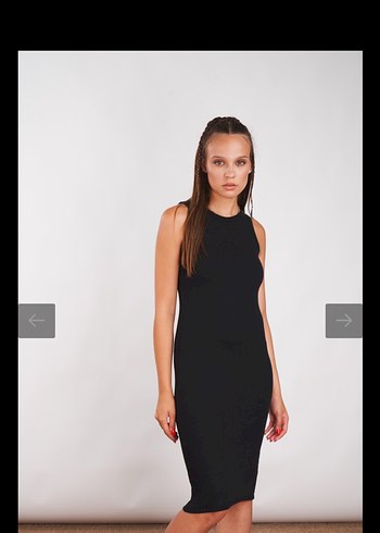 Siyah Yüksek Yakalı fitilli Kolsuz Kalem midi Elbise - Görsel 2