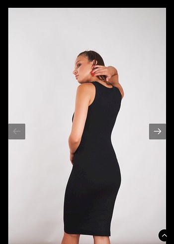 Siyah Yüksek Yakalı fitilli Kolsuz Kalem midi Elbise - Görsel 4