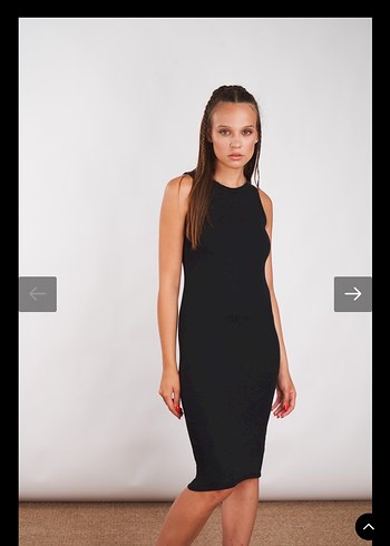 Siyah Yüksek Yakalı fitilli Kolsuz Kalem midi Elbise - Görsel 6