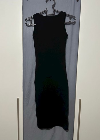 Siyah Yüksek Yakalı fitilli Kolsuz Kalem midi Elbise - Görsel 10