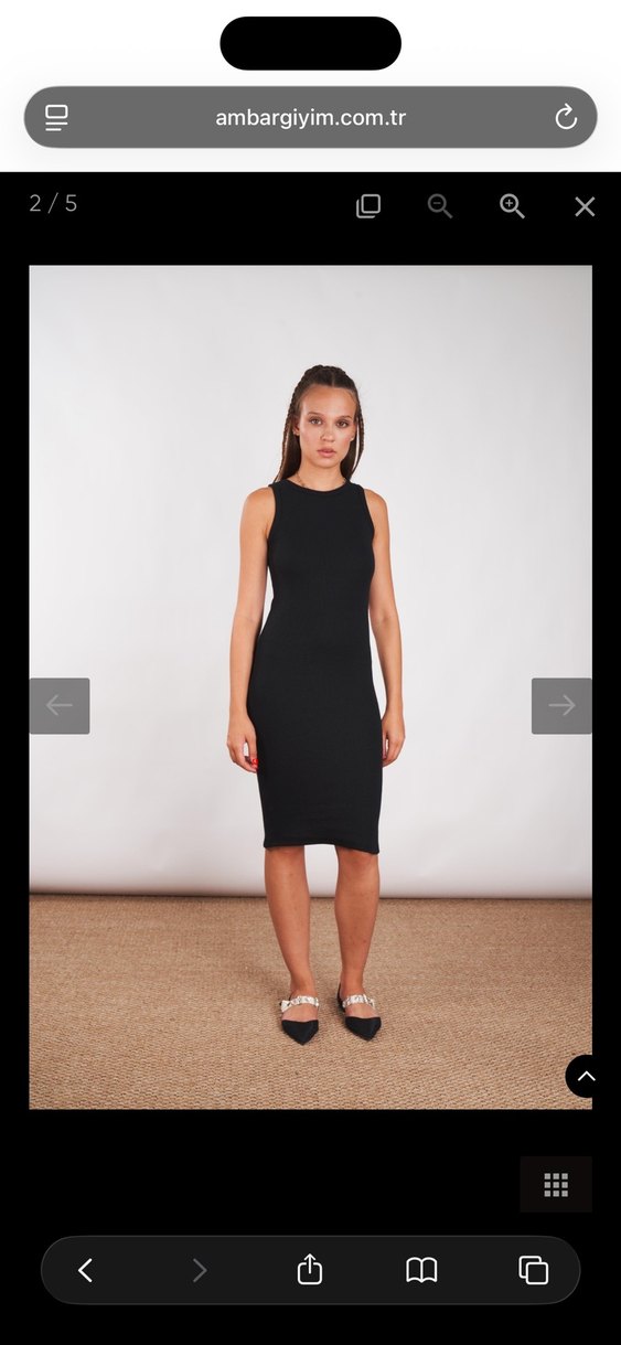 Siyah Yüksek Yakalı fitilli Kolsuz Kalem midi Elbise - Görsel 3