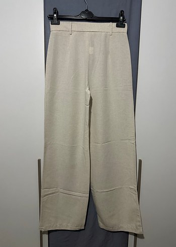 Kadın ekru keten yüksek bel bol paça pantolon - Görsel 7