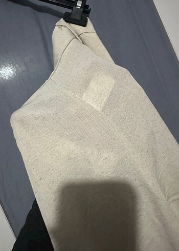 Kadın ekru keten yüksek bel bol paça pantolon - Görsel 8