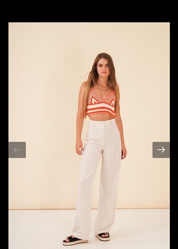 Kadın ekru keten yüksek bel bol paça pantolon - Görsel 3