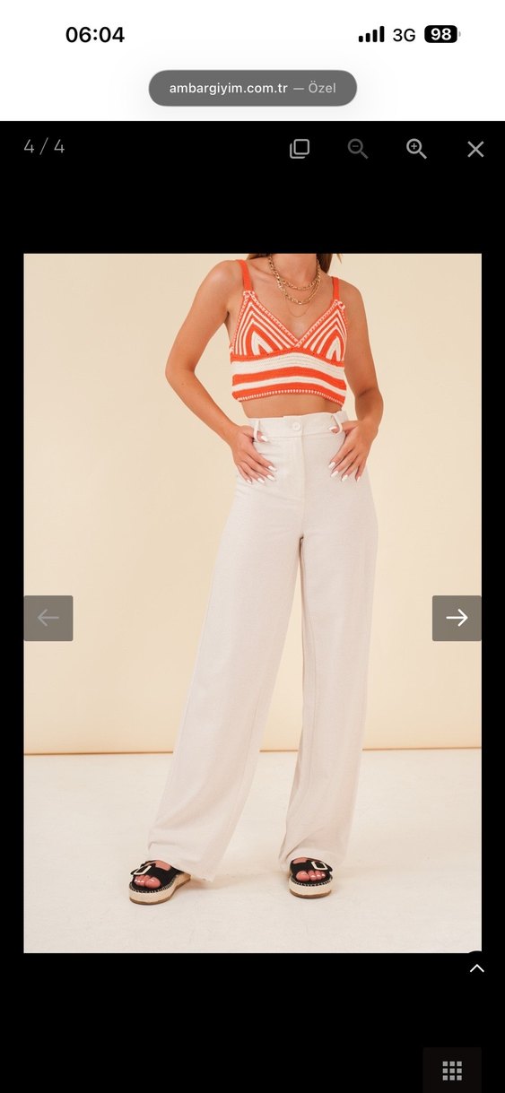 Kadın ekru keten yüksek bel bol paça pantolon - Görsel 4