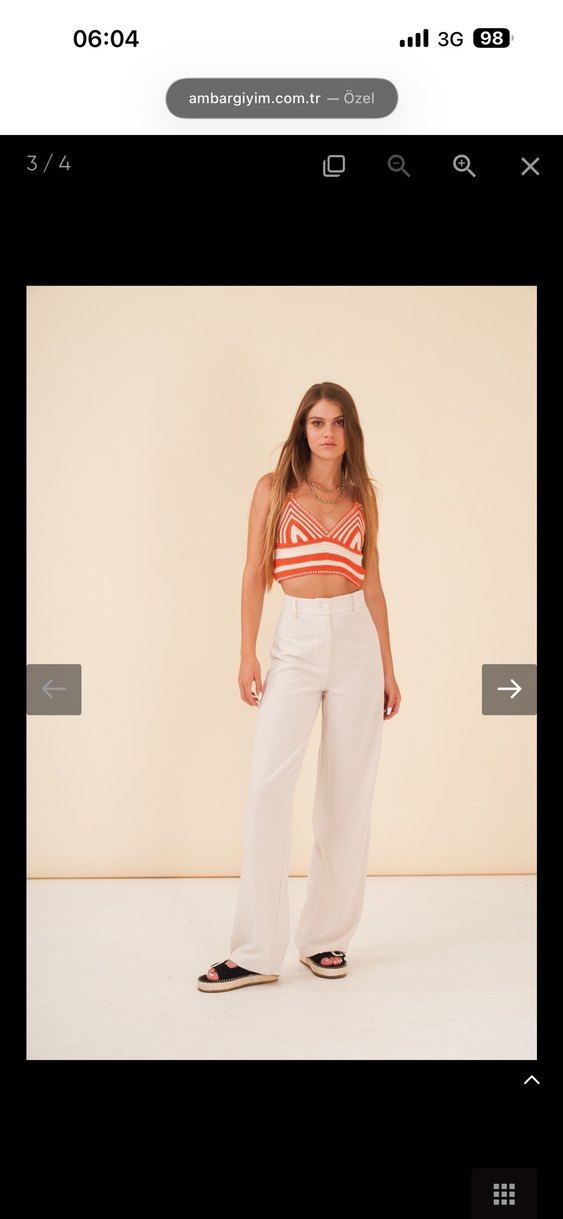 Kadın ekru keten yüksek bel bol paça pantolon - Görsel 3