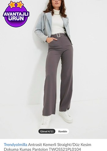 Koyu Haki Kemerli dokuma Kumaş Pantolon - Görsel 4