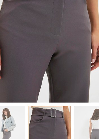 Koyu Haki Kemerli dokuma Kumaş Pantolon - Görsel 8