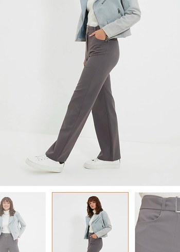 Koyu Haki Kemerli dokuma Kumaş Pantolon - Görsel 7