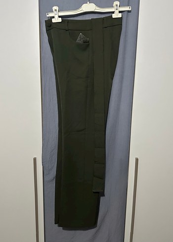 Koyu Haki Kemerli dokuma Kumaş Pantolon - Görsel 3